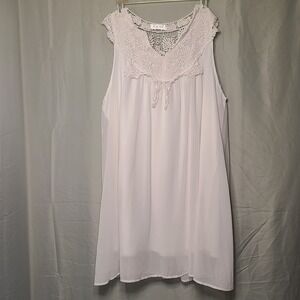 HRXL Womens Top 5XL White Crochet  Babydoll V Neck Lace Lining